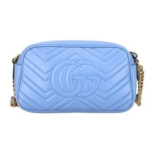 Gucci Bag Blue Leather Shoulder Marmont GG